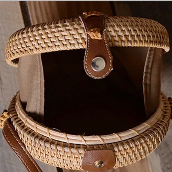 2X HP🌴ROUND CIRCLE WOVEN STRAW CROSSBODY HANDBAG - Picture 4 of 6